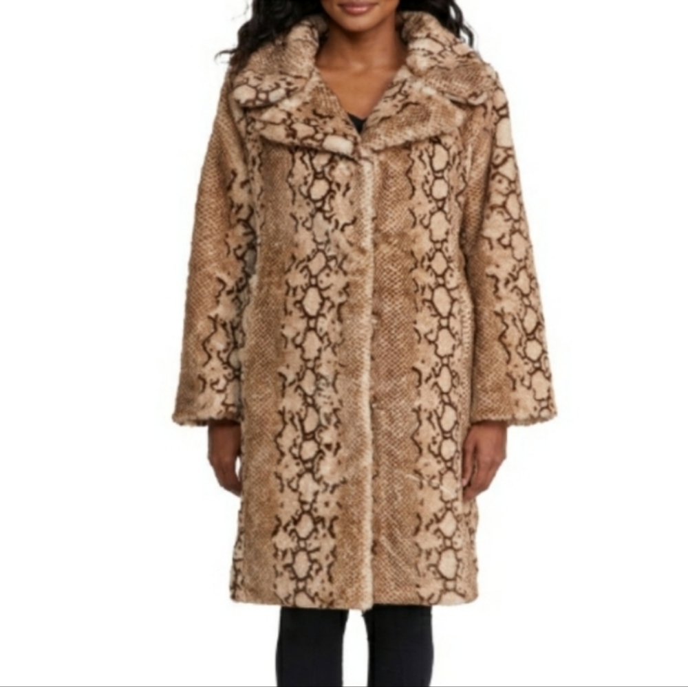 New Badgely Mischka Long Faux Fur Coat.